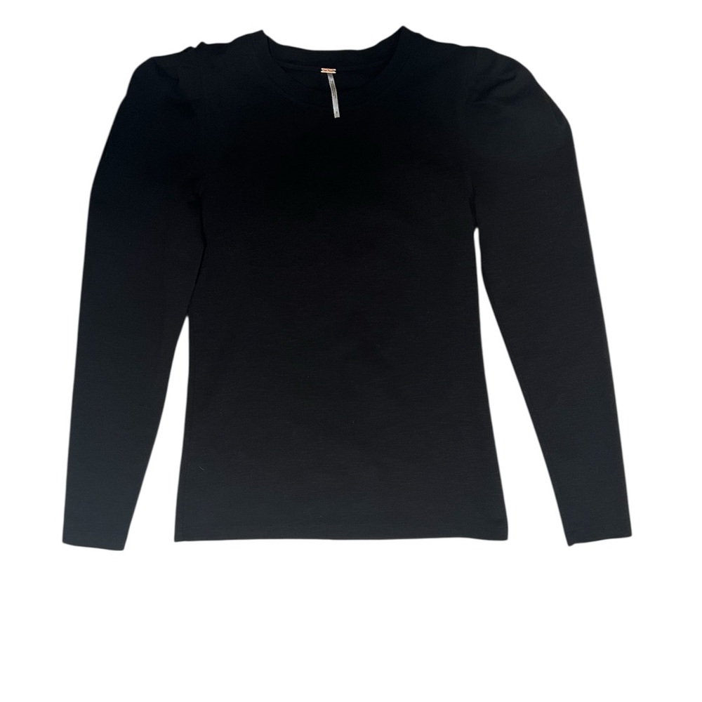 Free People Puff Sleeve Black Long Sleeve Tee Top Size S